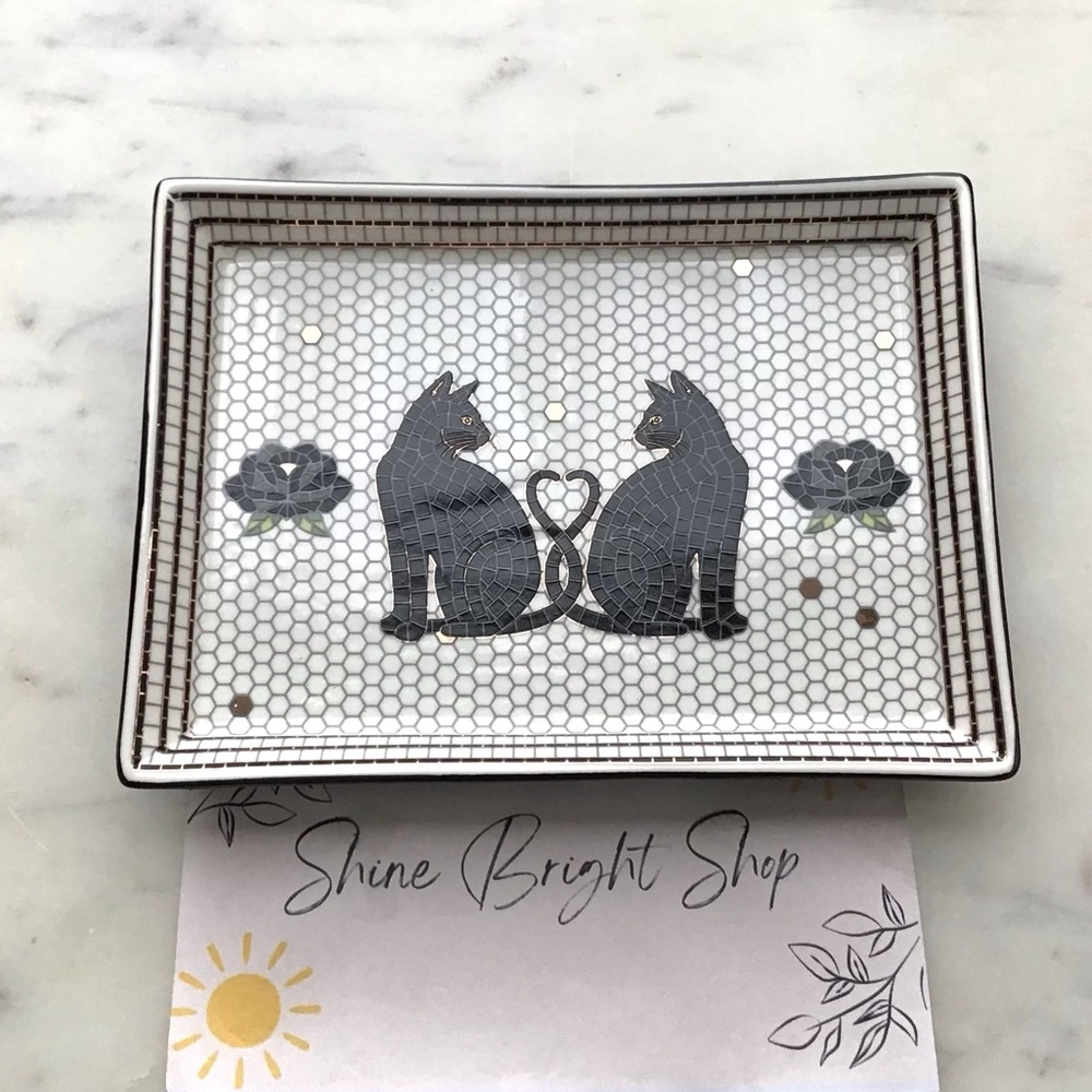 Anthropologie Bistro Tile Vanity Tray 24K  Gold Decaled Stoneware New In Box NWT